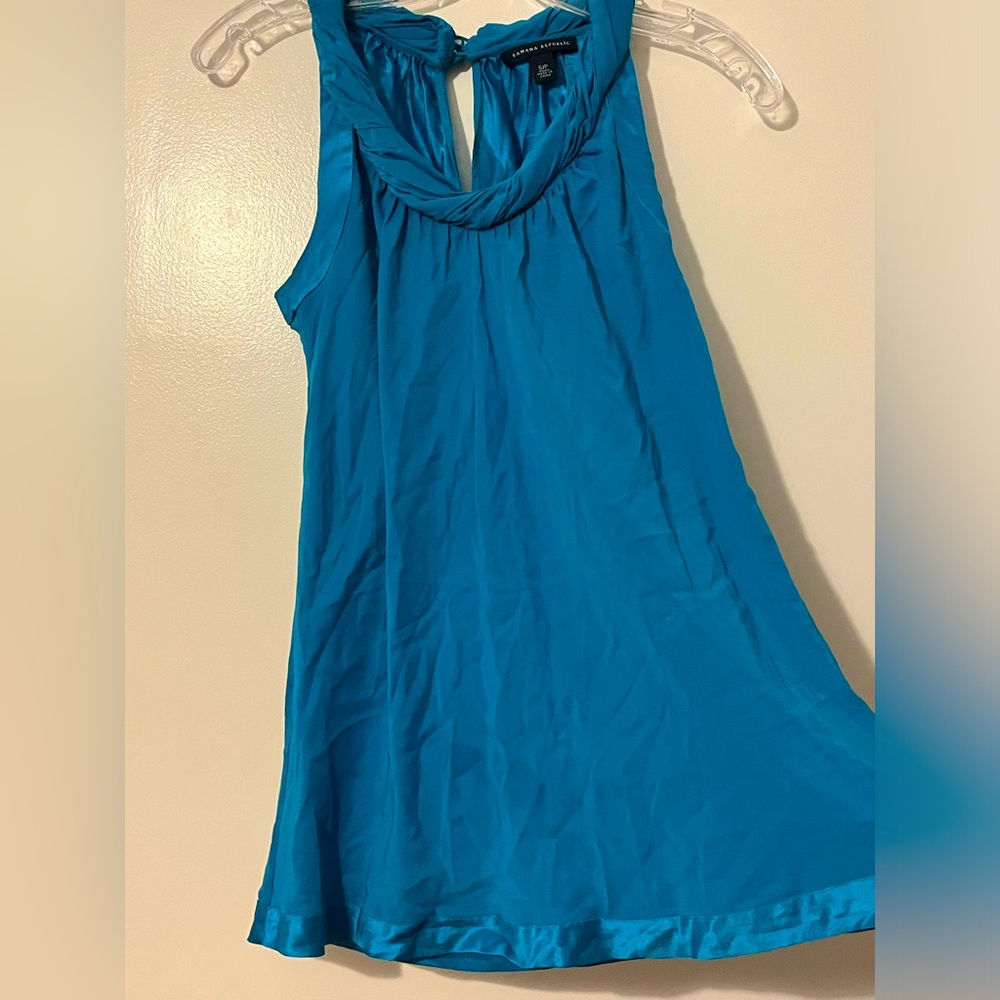 Turquoise 100% silk sleeveless top size S - Picture 3 of 8